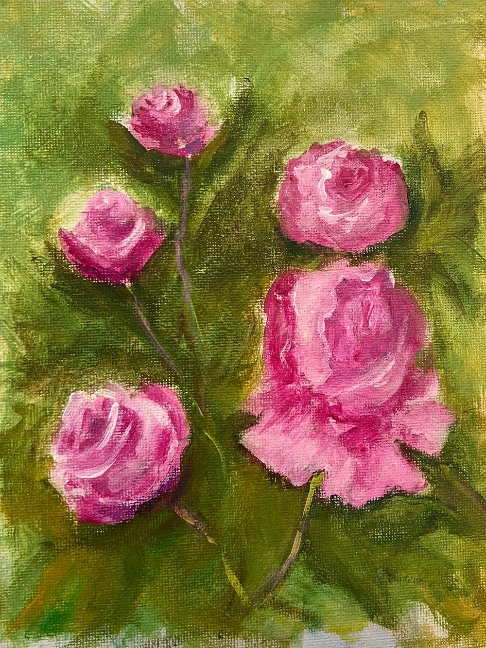 Original hand painted pink roses, flower floral, botanical wall art
